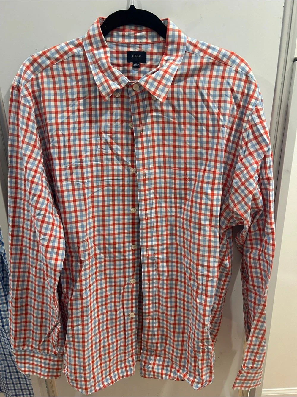 J. Crew Orange and Light Blue Plaid Button-Down Shirt
